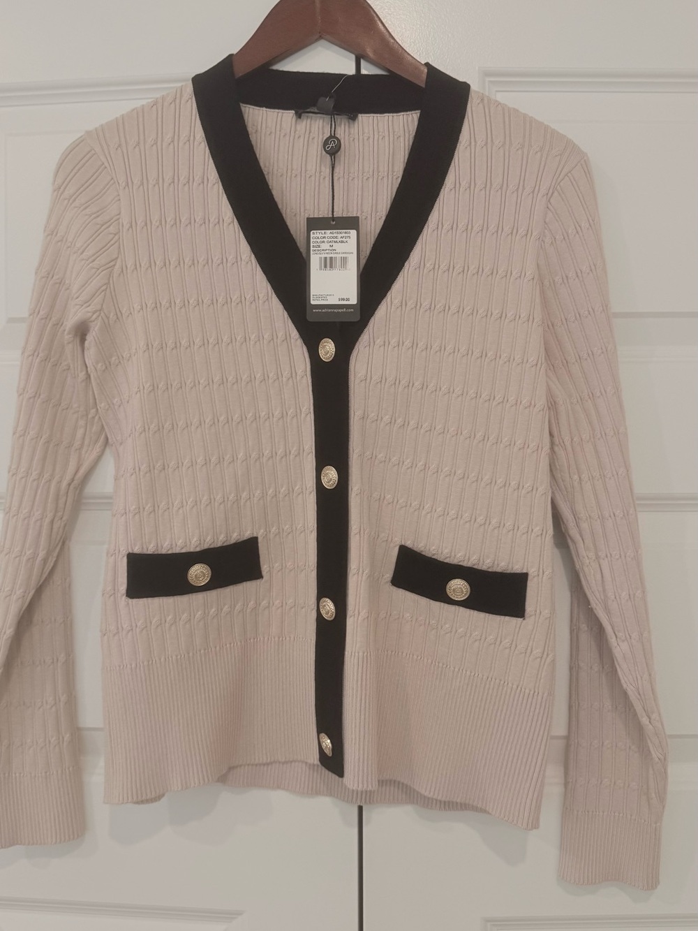 Adrianna Papell Cream Cardigan with Black Trim